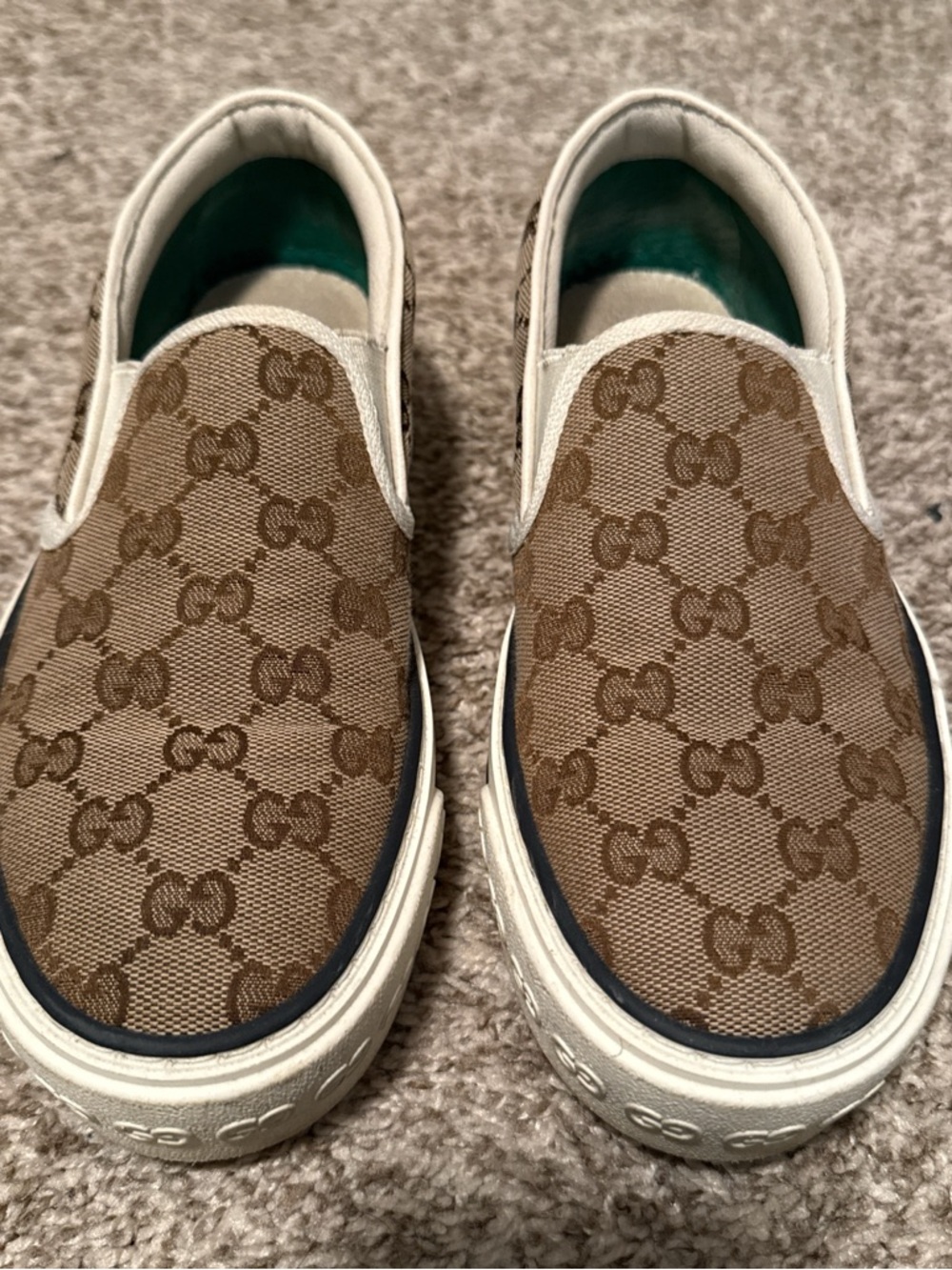 Authentic Gucci Brown GG Slip-On Sneakers Size 37